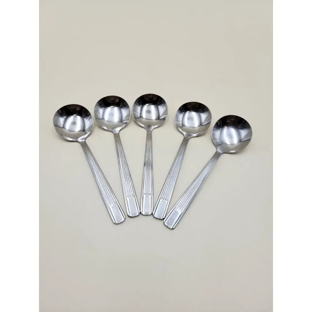 Cortland Estate Stainless Steel Round Bowl Soup Spoons Set of 5 Ribbed Handle